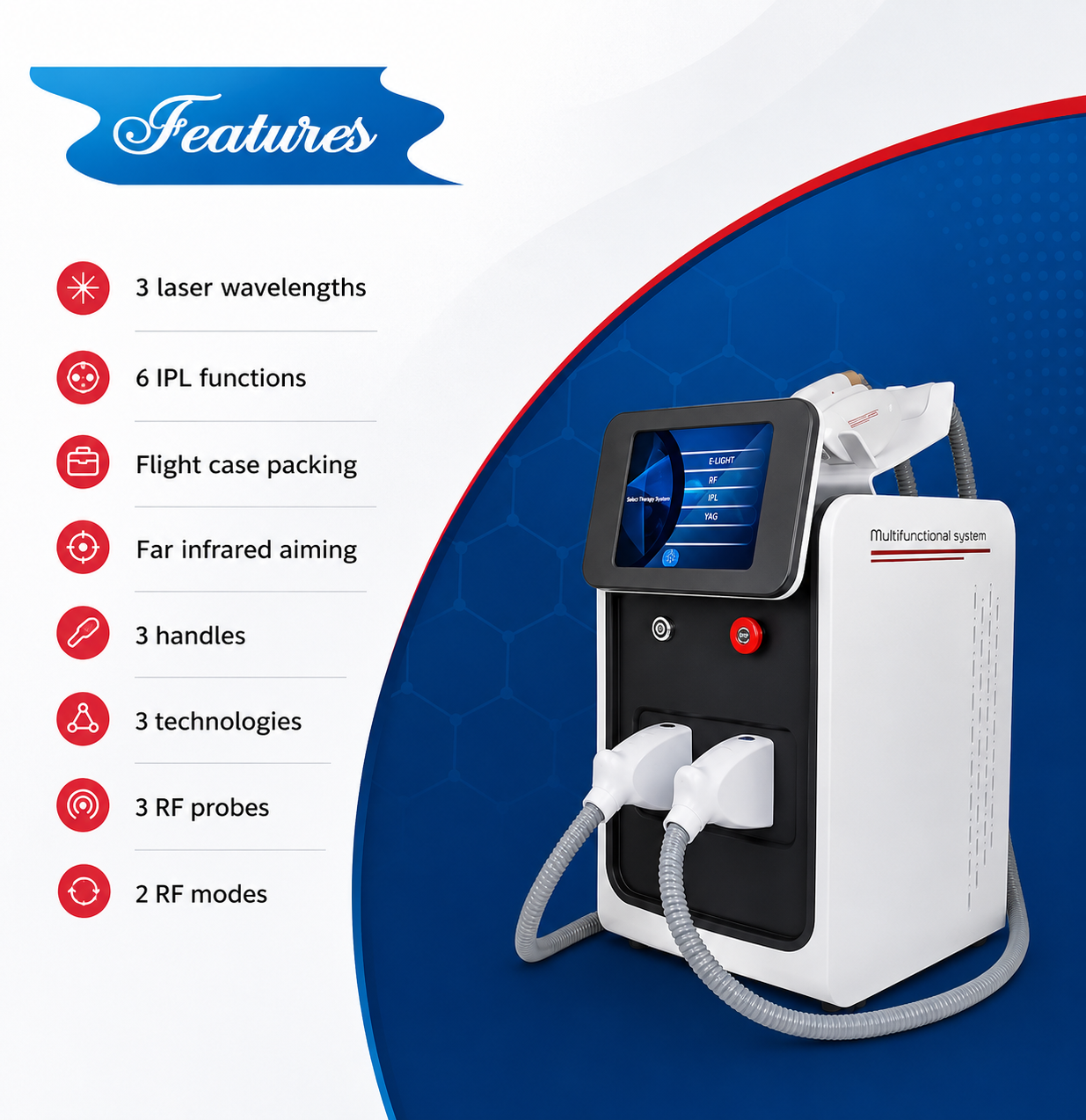 3-in-1 Laser Machine for Hair Removal + Tattoo Removal + E-Light Skin Rejuvenation